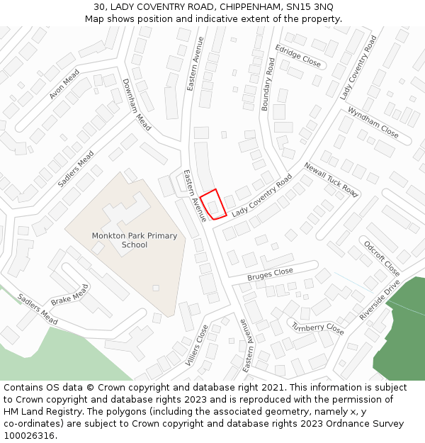 30, LADY COVENTRY ROAD, CHIPPENHAM, SN15 3NQ: Location map and indicative extent of plot