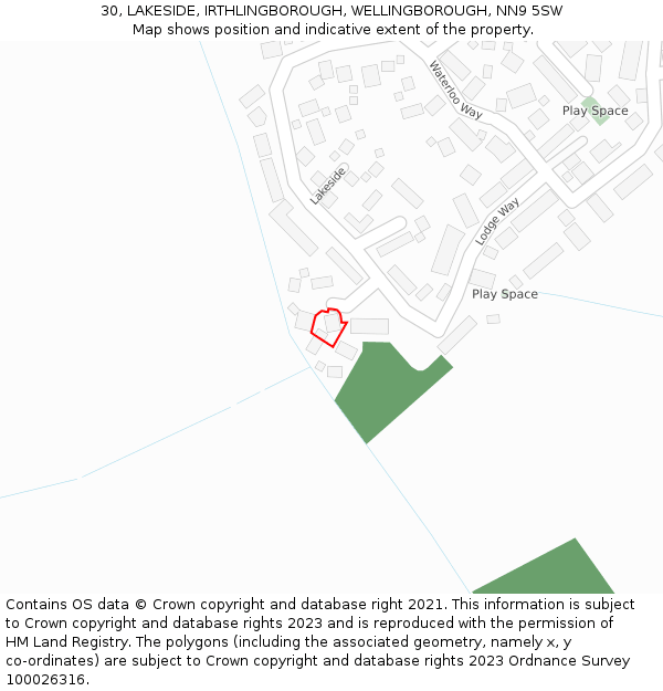 30, LAKESIDE, IRTHLINGBOROUGH, WELLINGBOROUGH, NN9 5SW: Location map and indicative extent of plot