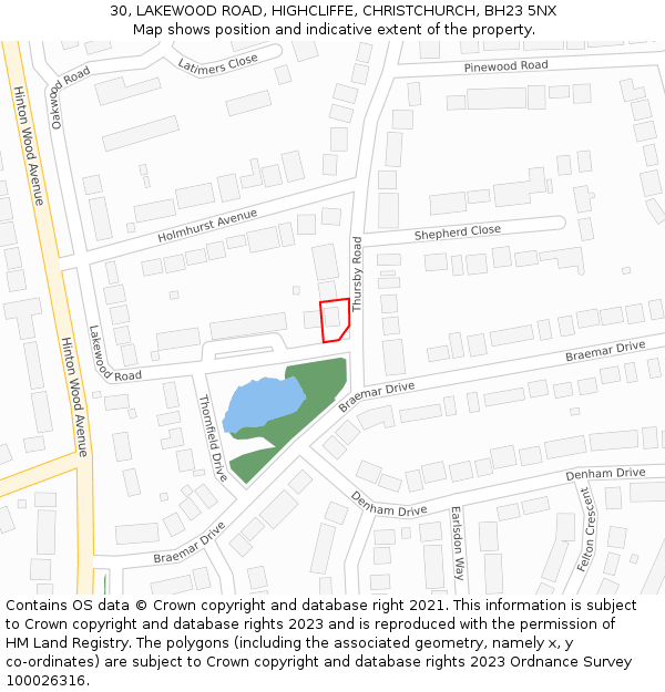 30, LAKEWOOD ROAD, HIGHCLIFFE, CHRISTCHURCH, BH23 5NX: Location map and indicative extent of plot