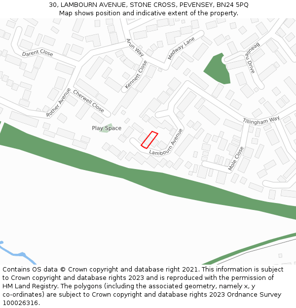 30, LAMBOURN AVENUE, STONE CROSS, PEVENSEY, BN24 5PQ: Location map and indicative extent of plot