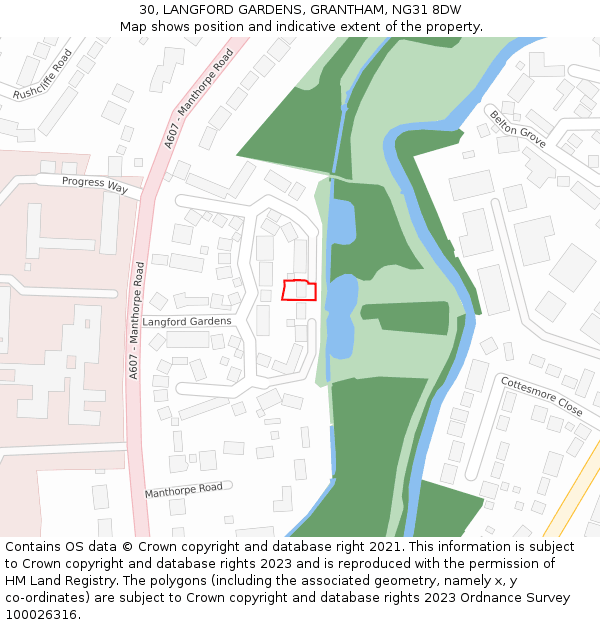 30, LANGFORD GARDENS, GRANTHAM, NG31 8DW: Location map and indicative extent of plot