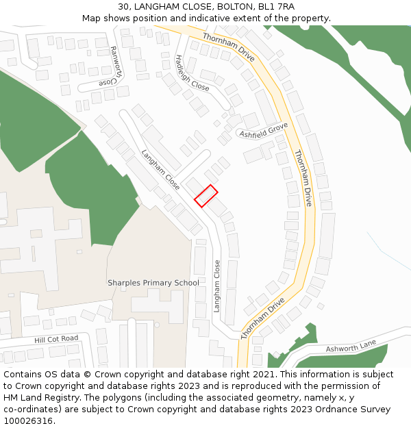 30, LANGHAM CLOSE, BOLTON, BL1 7RA: Location map and indicative extent of plot