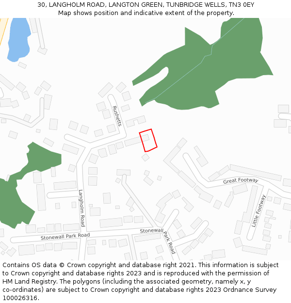 30, LANGHOLM ROAD, LANGTON GREEN, TUNBRIDGE WELLS, TN3 0EY: Location map and indicative extent of plot