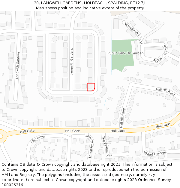 30, LANGWITH GARDENS, HOLBEACH, SPALDING, PE12 7JL: Location map and indicative extent of plot