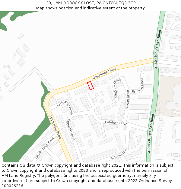 30, LANHYDROCK CLOSE, PAIGNTON, TQ3 3GP: Location map and indicative extent of plot
