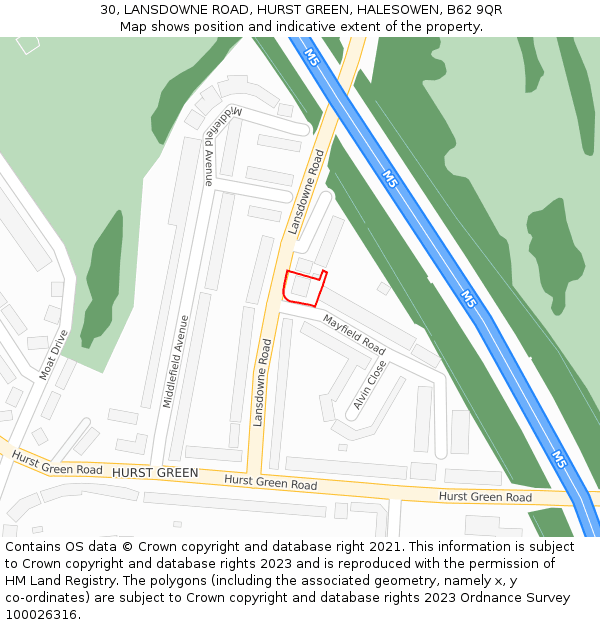 30, LANSDOWNE ROAD, HURST GREEN, HALESOWEN, B62 9QR: Location map and indicative extent of plot