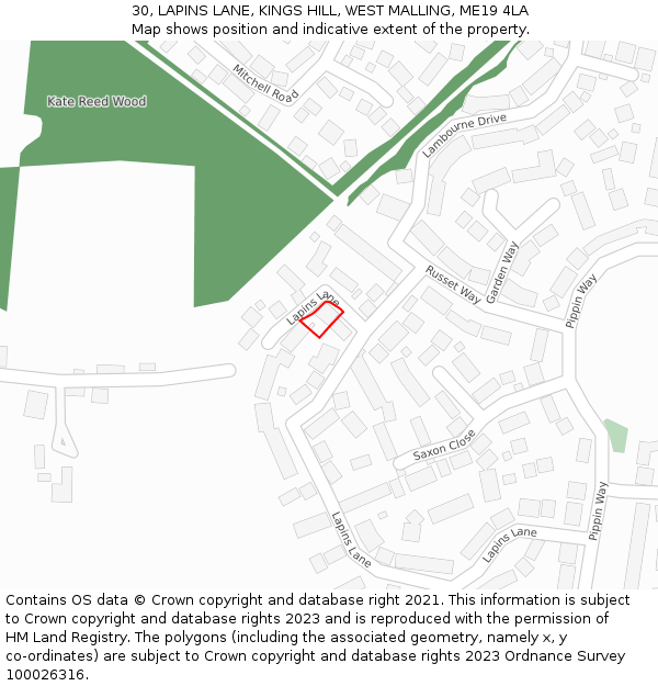 30, LAPINS LANE, KINGS HILL, WEST MALLING, ME19 4LA: Location map and indicative extent of plot