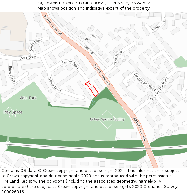 30, LAVANT ROAD, STONE CROSS, PEVENSEY, BN24 5EZ: Location map and indicative extent of plot