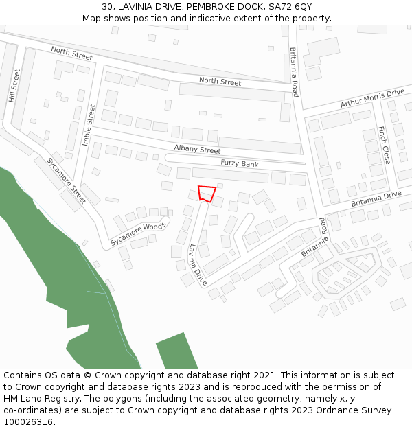 30, LAVINIA DRIVE, PEMBROKE DOCK, SA72 6QY: Location map and indicative extent of plot