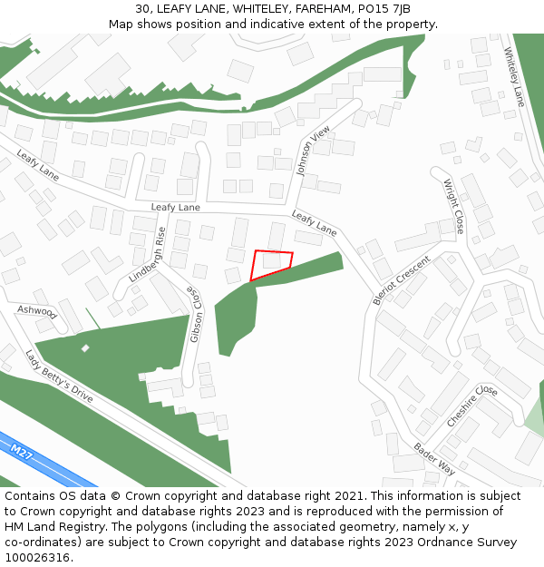 30, LEAFY LANE, WHITELEY, FAREHAM, PO15 7JB: Location map and indicative extent of plot