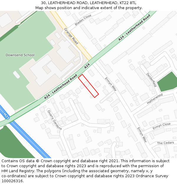 30, LEATHERHEAD ROAD, LEATHERHEAD, KT22 8TL: Location map and indicative extent of plot