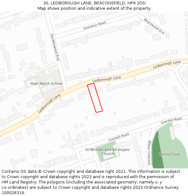 30, LEDBOROUGH LANE, BEACONSFIELD, HP9 2DD: Location map and indicative extent of plot