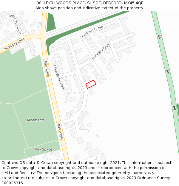 30, LEIGH WOODS PLACE, SILSOE, BEDFORD, MK45 4QF: Location map and indicative extent of plot