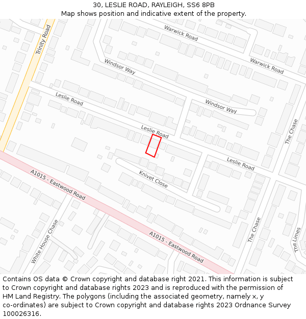 30, LESLIE ROAD, RAYLEIGH, SS6 8PB: Location map and indicative extent of plot