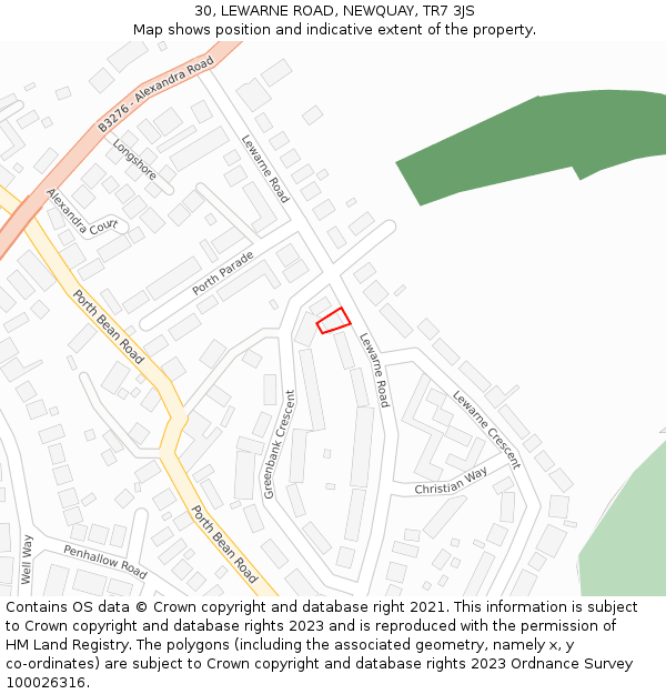 30, LEWARNE ROAD, NEWQUAY, TR7 3JS: Location map and indicative extent of plot