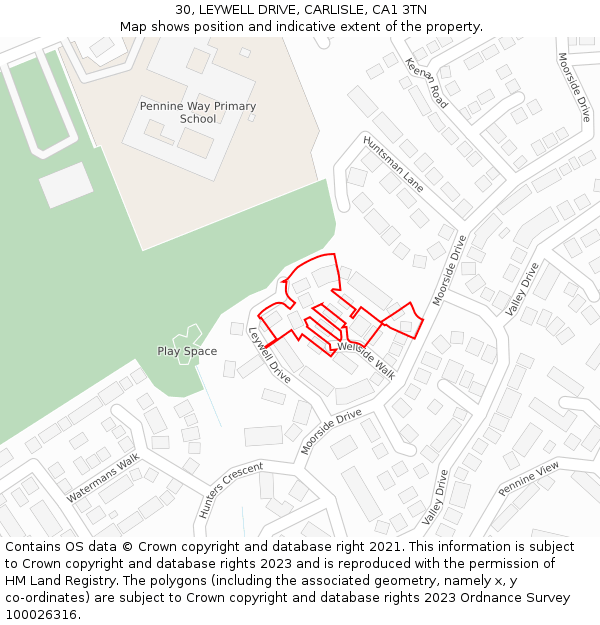 30, LEYWELL DRIVE, CARLISLE, CA1 3TN: Location map and indicative extent of plot