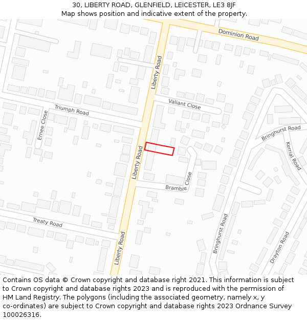 30, LIBERTY ROAD, GLENFIELD, LEICESTER, LE3 8JF: Location map and indicative extent of plot