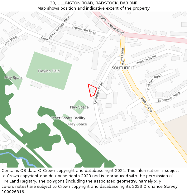 30, LILLINGTON ROAD, RADSTOCK, BA3 3NR: Location map and indicative extent of plot