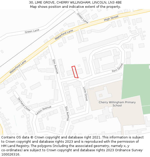 30, LIME GROVE, CHERRY WILLINGHAM, LINCOLN, LN3 4BE: Location map and indicative extent of plot