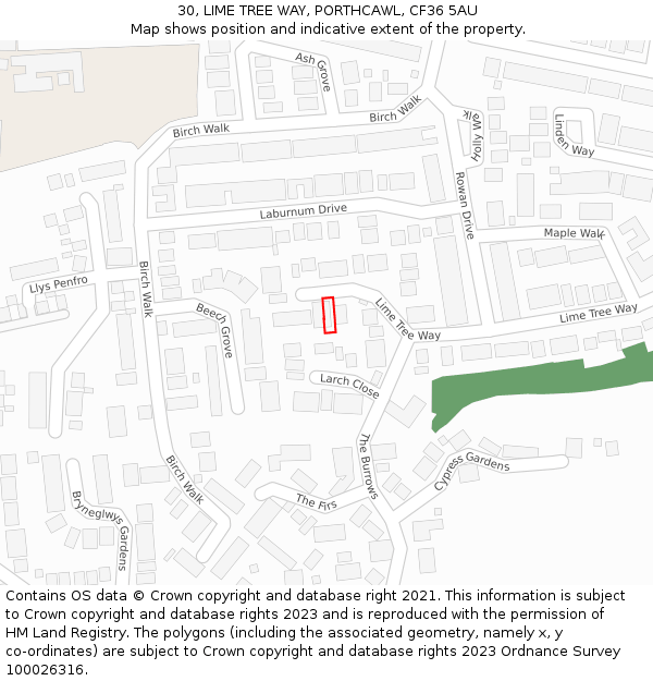 30, LIME TREE WAY, PORTHCAWL, CF36 5AU: Location map and indicative extent of plot