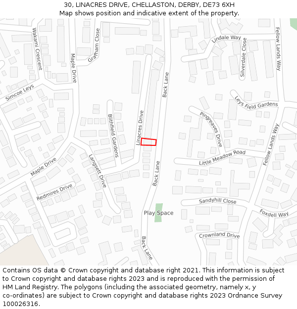30, LINACRES DRIVE, CHELLASTON, DERBY, DE73 6XH: Location map and indicative extent of plot