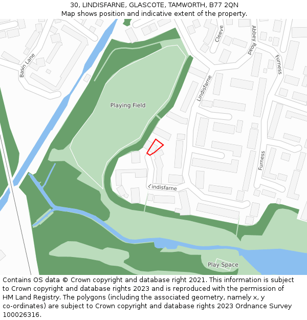 30, LINDISFARNE, GLASCOTE, TAMWORTH, B77 2QN: Location map and indicative extent of plot