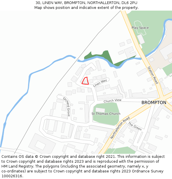 30, LINEN WAY, BROMPTON, NORTHALLERTON, DL6 2PU: Location map and indicative extent of plot