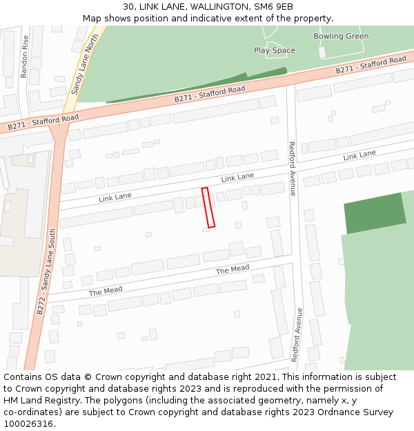 30, LINK LANE, WALLINGTON, SM6 9EB: Location map and indicative extent of plot