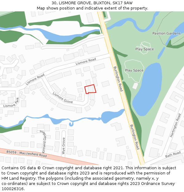 30, LISMORE GROVE, BUXTON, SK17 9AW: Location map and indicative extent of plot