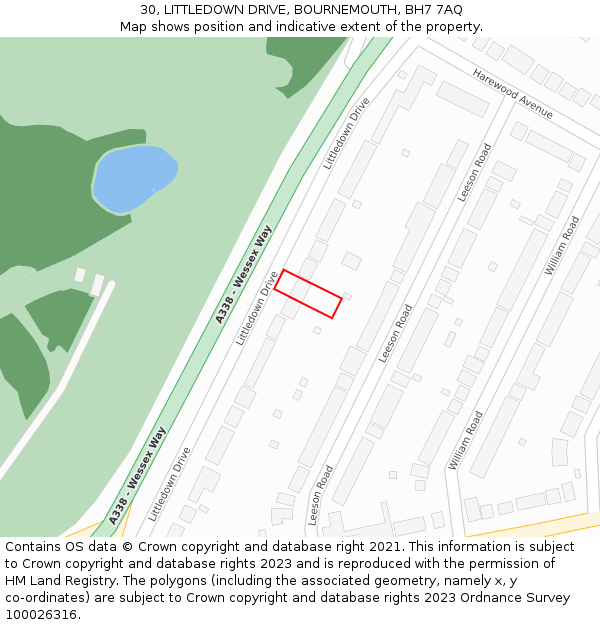 30, LITTLEDOWN DRIVE, BOURNEMOUTH, BH7 7AQ: Location map and indicative extent of plot