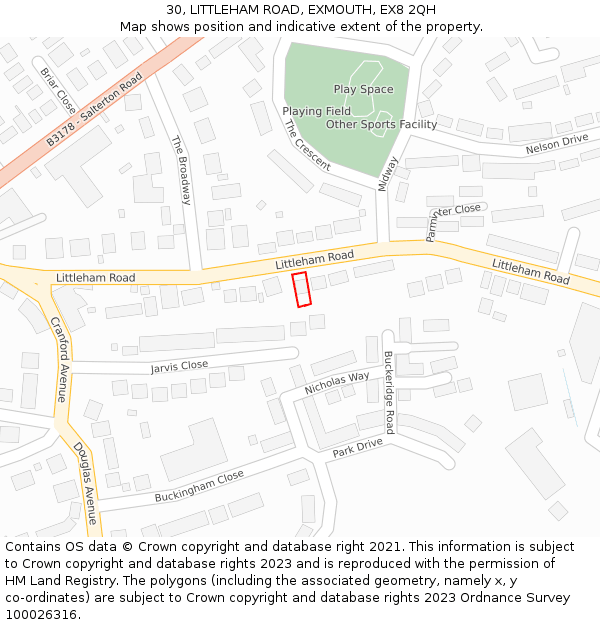 30, LITTLEHAM ROAD, EXMOUTH, EX8 2QH: Location map and indicative extent of plot