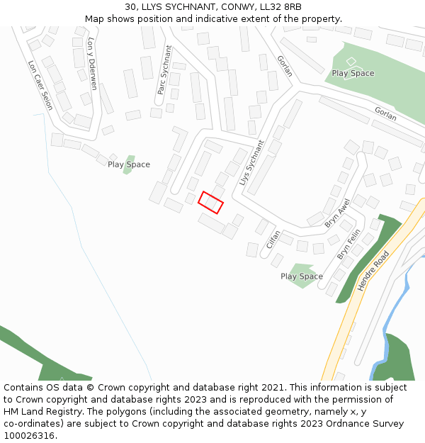 30, LLYS SYCHNANT, CONWY, LL32 8RB: Location map and indicative extent of plot