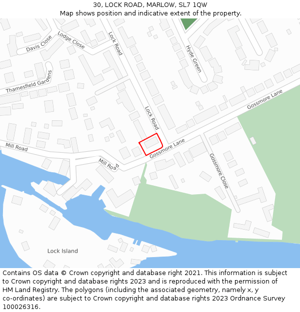 30, LOCK ROAD, MARLOW, SL7 1QW: Location map and indicative extent of plot