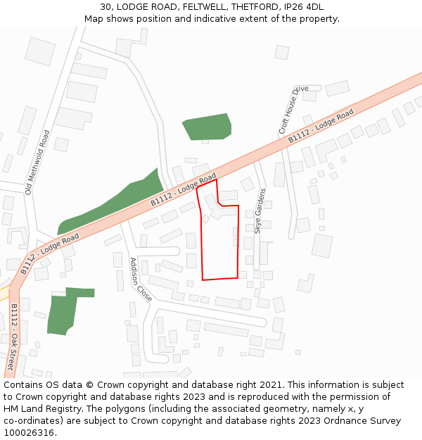 30, LODGE ROAD, FELTWELL, THETFORD, IP26 4DL: Location map and indicative extent of plot