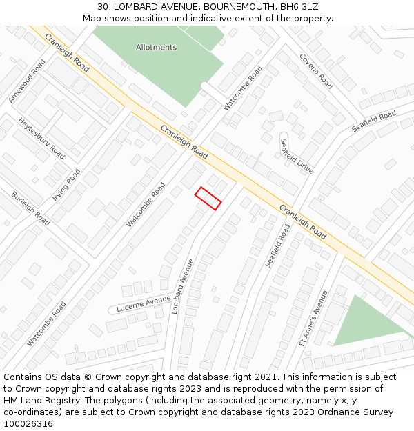 30, LOMBARD AVENUE, BOURNEMOUTH, BH6 3LZ: Location map and indicative extent of plot