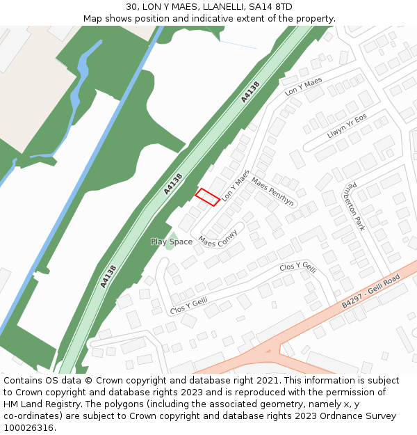 30, LON Y MAES, LLANELLI, SA14 8TD: Location map and indicative extent of plot