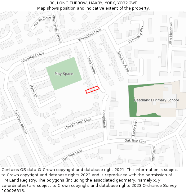 30, LONG FURROW, HAXBY, YORK, YO32 2WF: Location map and indicative extent of plot