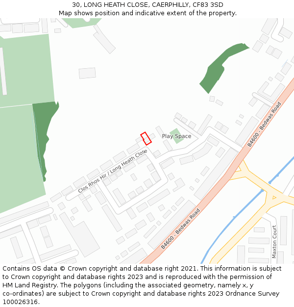 30, LONG HEATH CLOSE, CAERPHILLY, CF83 3SD: Location map and indicative extent of plot