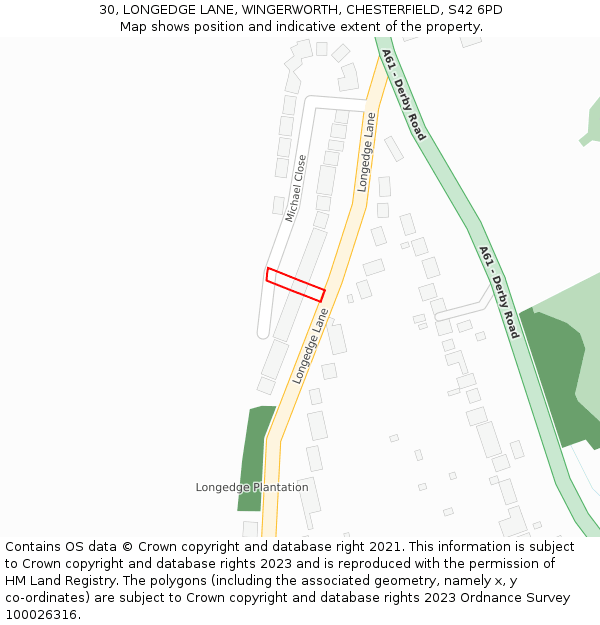 30, LONGEDGE LANE, WINGERWORTH, CHESTERFIELD, S42 6PD: Location map and indicative extent of plot