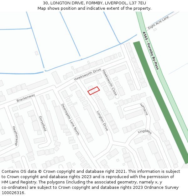 30, LONGTON DRIVE, FORMBY, LIVERPOOL, L37 7EU: Location map and indicative extent of plot