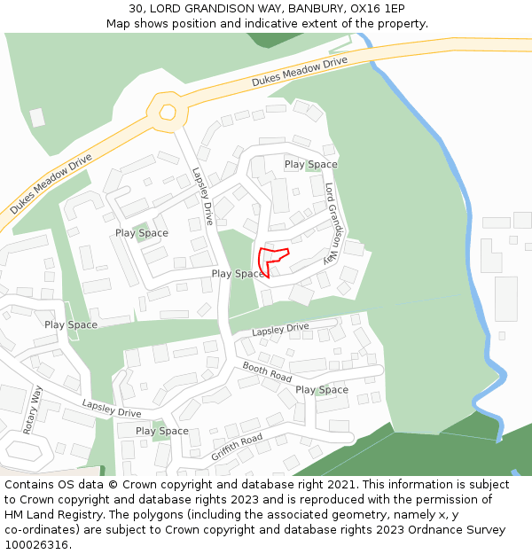 30, LORD GRANDISON WAY, BANBURY, OX16 1EP: Location map and indicative extent of plot