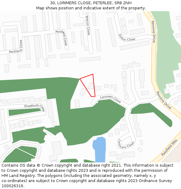 30, LORIMERS CLOSE, PETERLEE, SR8 2NH: Location map and indicative extent of plot