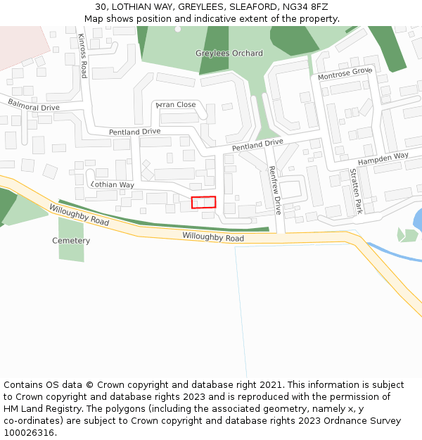 30, LOTHIAN WAY, GREYLEES, SLEAFORD, NG34 8FZ: Location map and indicative extent of plot