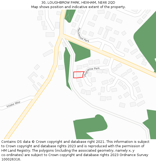 30, LOUGHBROW PARK, HEXHAM, NE46 2QD: Location map and indicative extent of plot