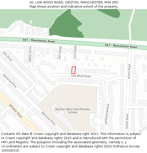 30, LOW WOOD ROAD, DENTON, MANCHESTER, M34 2PD: Location map and indicative extent of plot