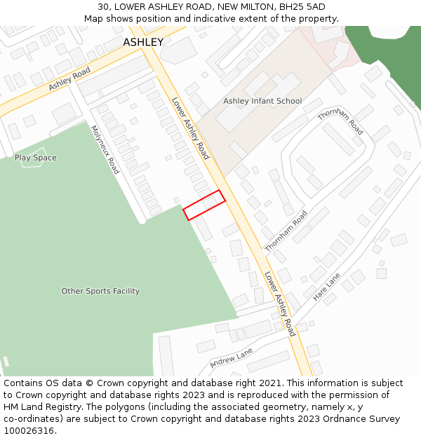 30, LOWER ASHLEY ROAD, NEW MILTON, BH25 5AD: Location map and indicative extent of plot