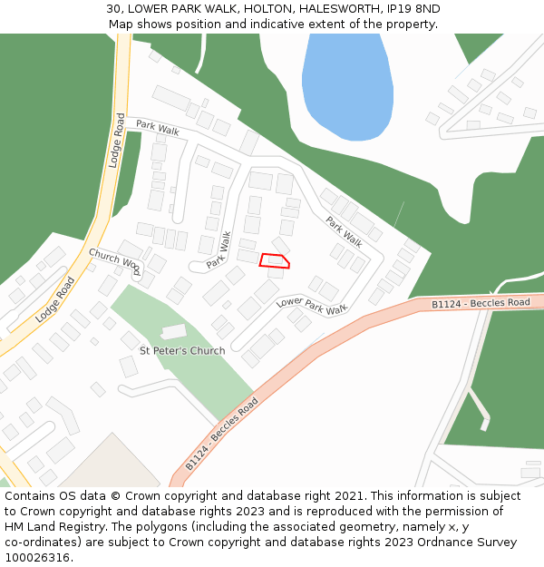 30, LOWER PARK WALK, HOLTON, HALESWORTH, IP19 8ND: Location map and indicative extent of plot