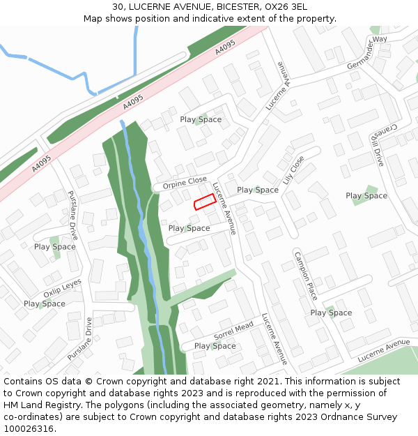 30, LUCERNE AVENUE, BICESTER, OX26 3EL: Location map and indicative extent of plot