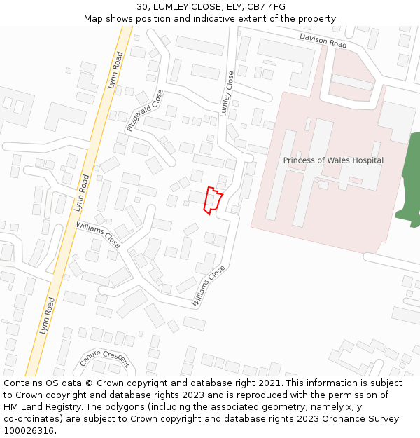 30, LUMLEY CLOSE, ELY, CB7 4FG: Location map and indicative extent of plot