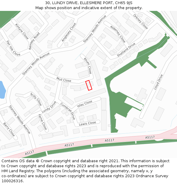 30, LUNDY DRIVE, ELLESMERE PORT, CH65 9JS: Location map and indicative extent of plot